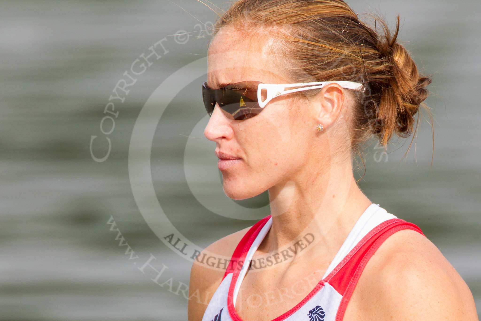 Henley Royal Regatta 2013, Saturday: Leander Club and Minerva Bath Rowing Club during a training session in the morning: Stroke Helen Glover. Image #34, 06 July 2013 09:02 River Thames, Henley on Thames, UK