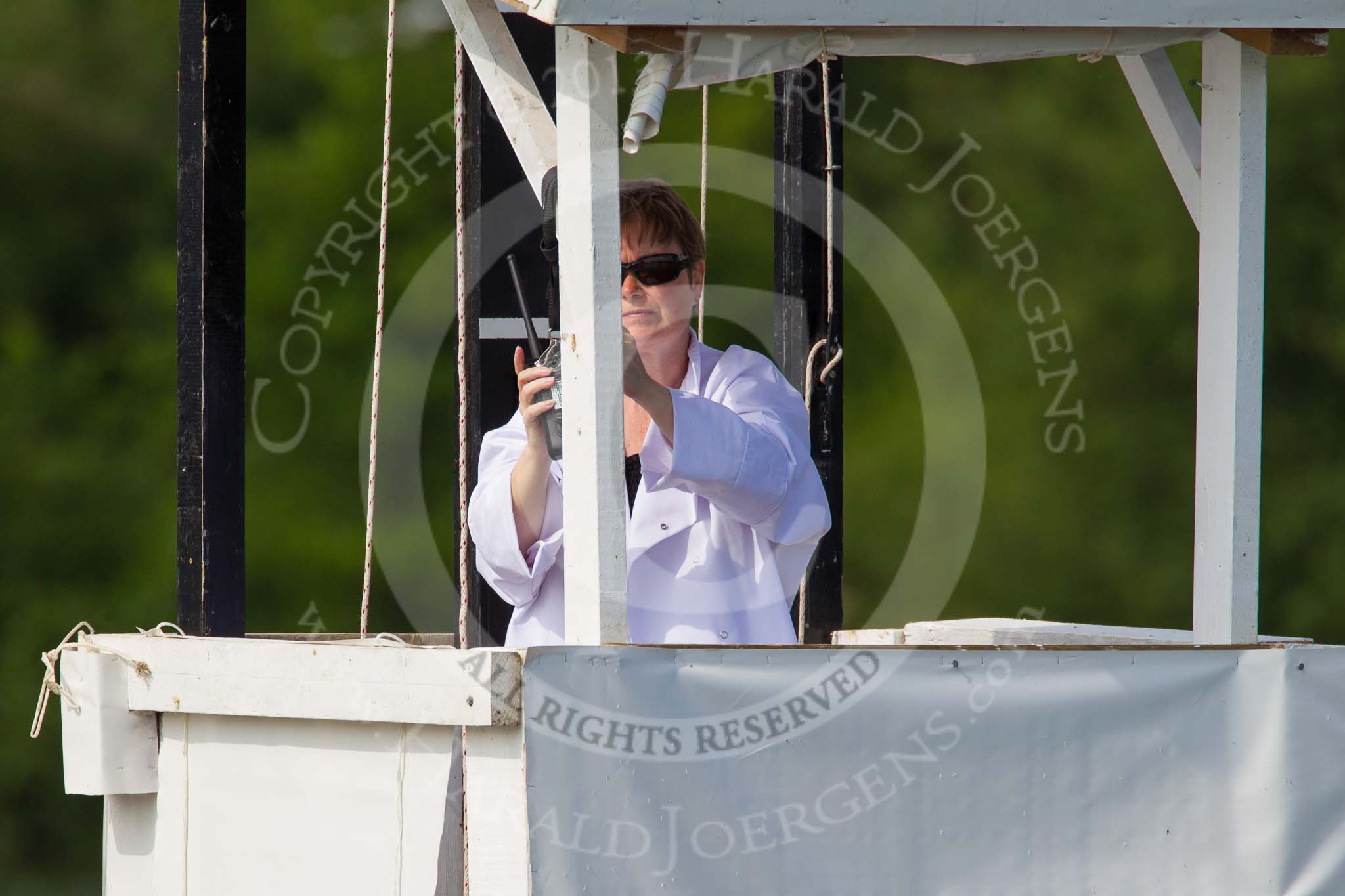 Henley Royal Regatta 2013, Saturday: Praparations for the Saturday races at the 1/4 mile marker. Image #62, 06 July 2013 09:47 River Thames, Henley on Thames, UK