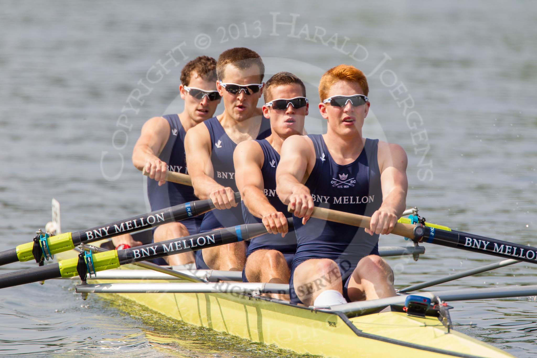 Henley Royal Regatta 2013, Saturday: Race No. 3 for the Prince Albert Challenge Cup, Delftsche Studenten Roeivereeniging Laga, Holland v Isis Boat Club (here A. C. Mandale, J. E. Mountain, T. S. Watson, and J. E. Dawson). Image #117, 06 July 2013 10:22 River Thames, Henley on Thames, UK