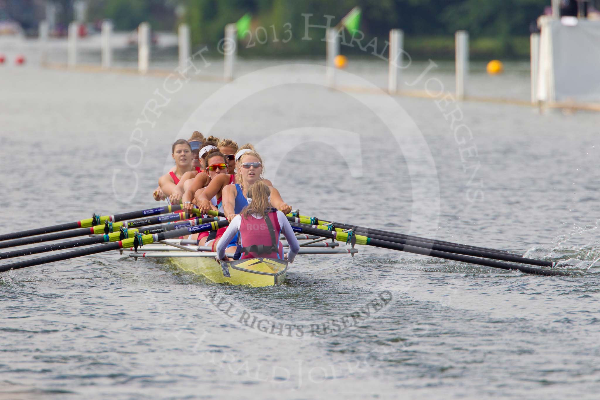 Henley Royal Regatta 2013, Saturday: Race No. 4 for the Remenham Challenge Cup, Molesey Boat Club v Tees Rowing Club and Agecroft Rowing Club. Image #145, 06 July 2013 10:43 River Thames, Henley on Thames, UK