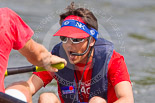 Henley Royal Regatta 2013, Saturday: Race No. 12 for the Temple Challenge Cup, St. Petersburg University, Russia (orage), v Delftsche Studenten Roeivereeninging Laga, Holland (red), here Laga cox R. K. P. den Drÿver. Image #251, 06 July 2013 11:51 River Thames, Henley on Thames, UK