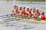 Henley Royal Regatta 2013, Saturday: Race No. 12 for the Temple Challenge Cup, St. Petersburg University, Russia (orage), v Delftsche Studenten Roeivereeninging Laga, Holland (red). Image #255, 06 July 2013 11:52 River Thames, Henley on Thames, UK