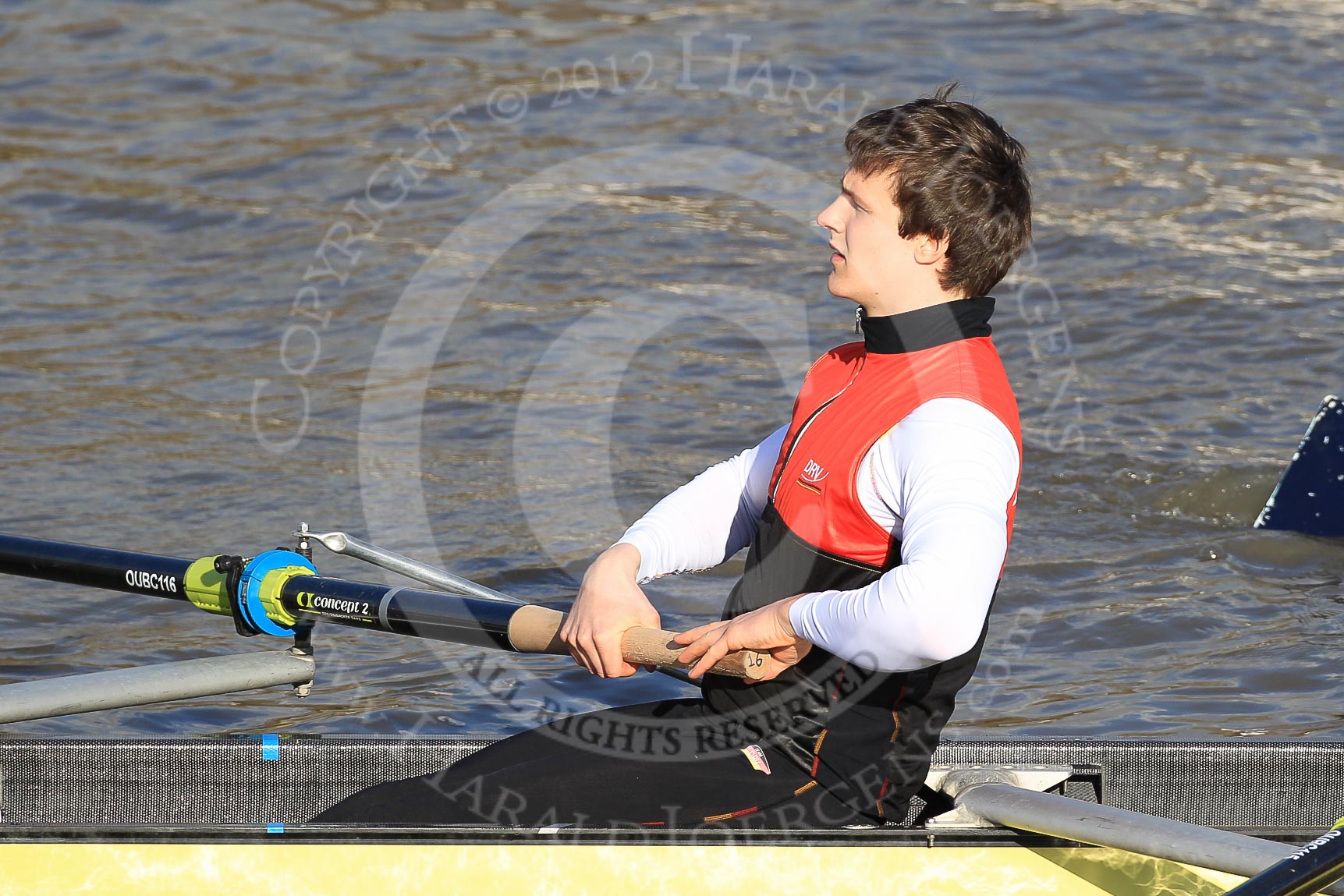 The Boat Race season 2012 - fixture OUBC vs German U23: #5 in the German U23 boat - Malte Jaschik. Malte is still at school and is planning to take his A-levels..
River Thames between Putney and Mortlake,
London,

United Kingdom,
on 26 February 2012 at 14:48, image #21