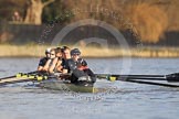 The Boat Race season 2012 - fixture OUBC vs German U23: The OUBC Blue Boat, getting ready for the start of the first race, East of Putney Bridge..
River Thames between Putney and Mortlake,
London,

United Kingdom,
on 26 February 2012 at 15:21, image #31