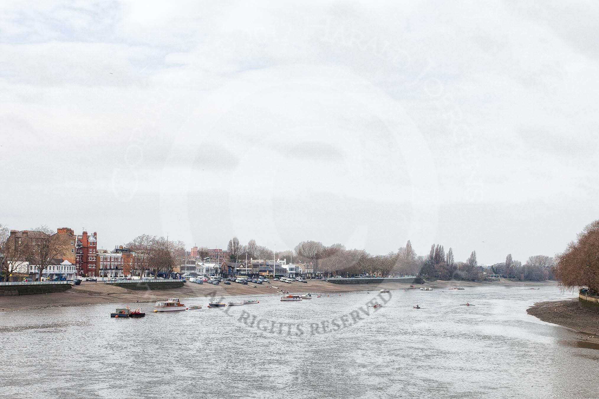 The Boat Race season 2012 - fixture CUBC vs Leander: The River Thames seen from Putney Bridge looking upstream towards the West..
River Thames between Putney and Molesey,
London,
Greater London,
United Kingdom,
on 10 March 2012 at 12:09, image #3