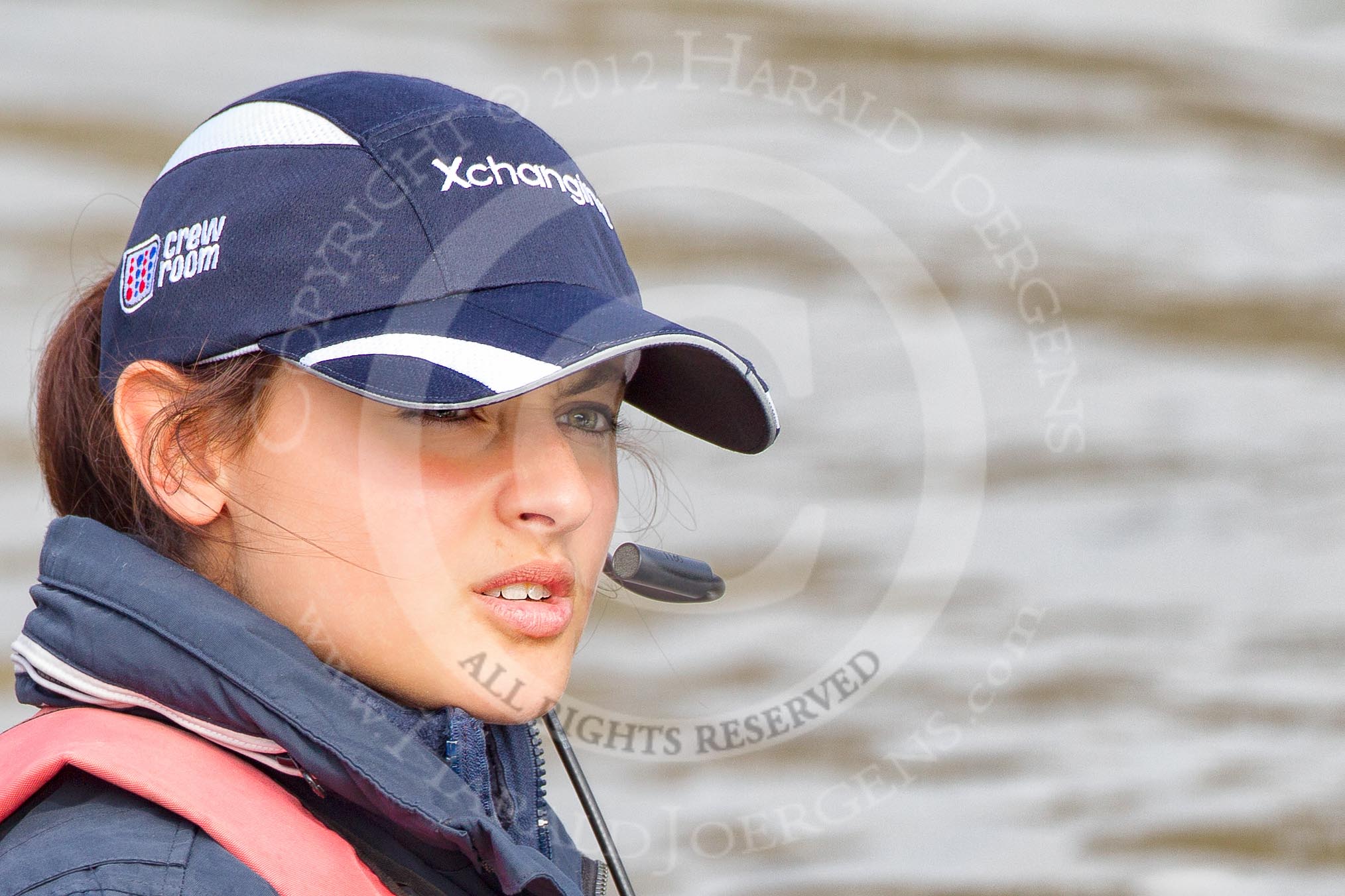 The Boat Race season 2012 - fixture CUBC vs Leander: Close-up of OUBC cox Zoe de Toledo..
River Thames between Putney and Molesey,
London,
Greater London,
United Kingdom,
on 10 March 2012 at 13:03, image #5