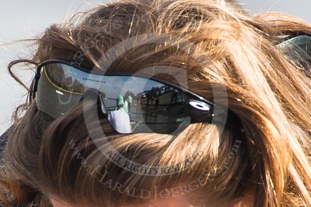 The Boat Race season 2012 - fixture CUBC vs Leander: Reflection in the sunglasses worn by CUBC 3 seat Michael Thorp..
River Thames between Putney and Molesey,
London,
Greater London,
United Kingdom,
on 10 March 2012 at 13:26, image #18