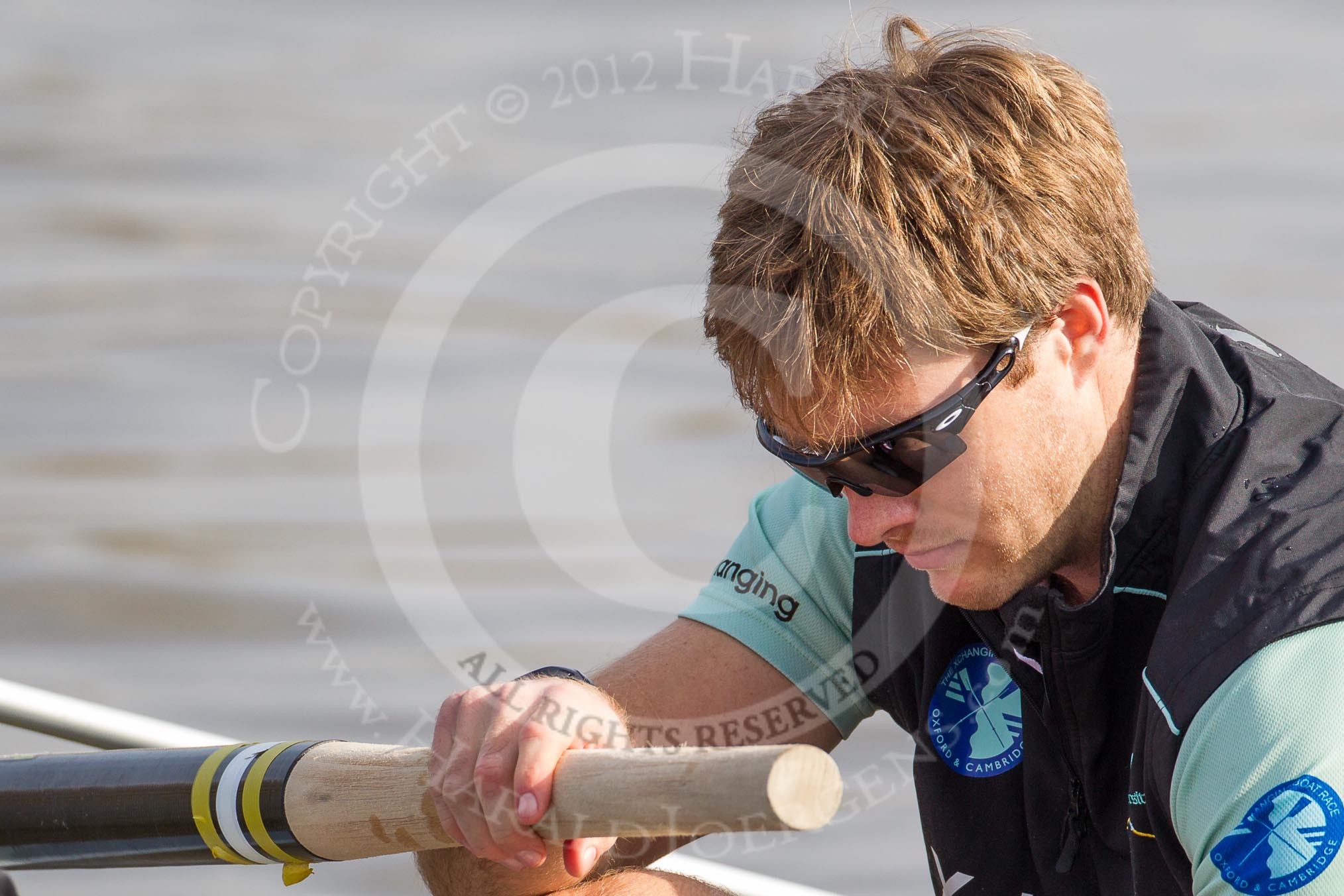 The Boat Race season 2012 - fixture CUBC vs Leander: Close-up of CUBC 2 seat David Nelson..
River Thames between Putney and Molesey,
London,
Greater London,
United Kingdom,
on 10 March 2012 at 13:27, image #20