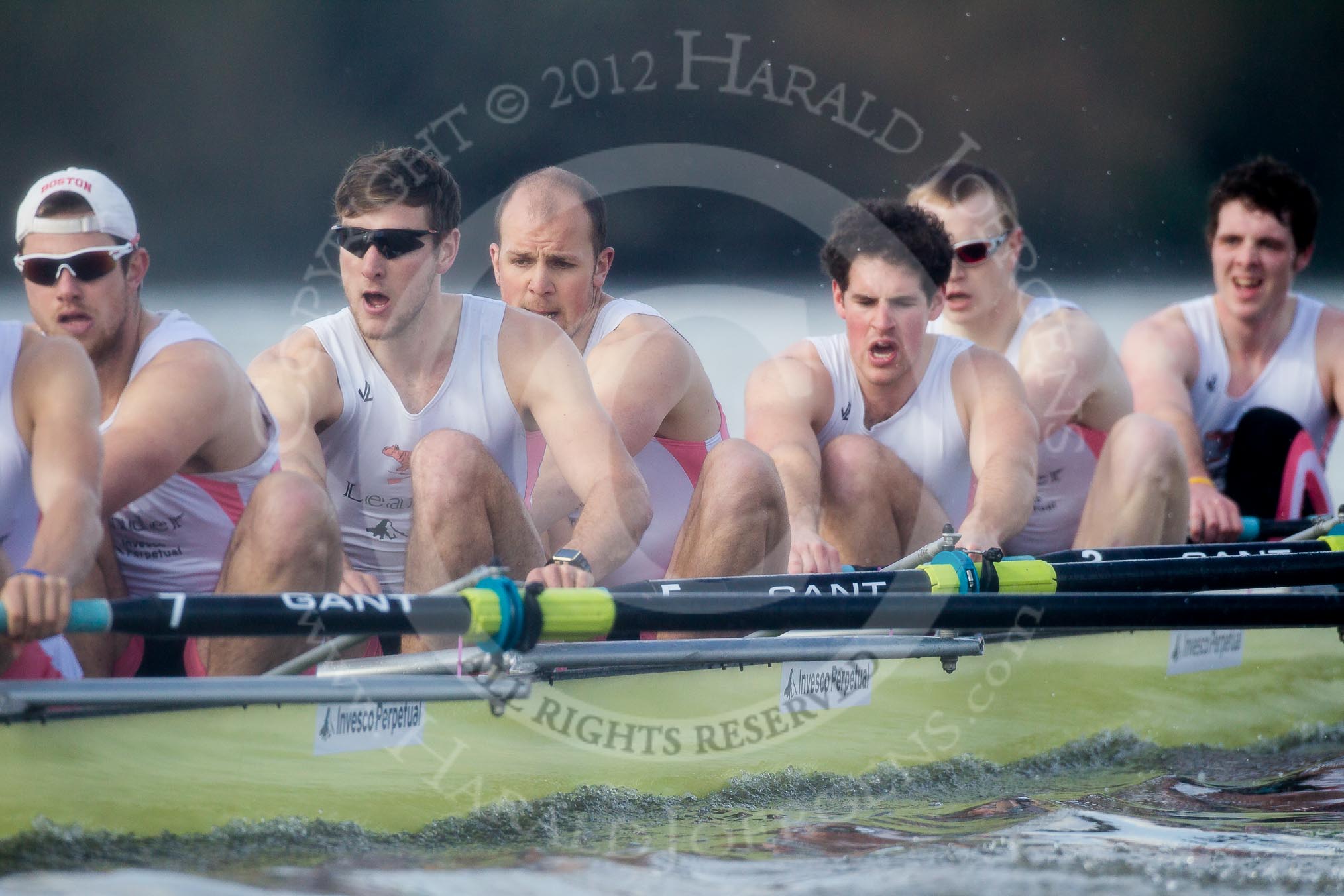 The Boat Race season 2012 - fixture CUBC vs Leander: The Leander Club Eight: Sean Dixon, Tom Clark, John Clay, Will Gray, Sam Whittaker, and bow Oliver Holt..
River Thames between Putney and Molesey,
London,
Greater London,
United Kingdom,
on 10 March 2012 at 14:16, image #121