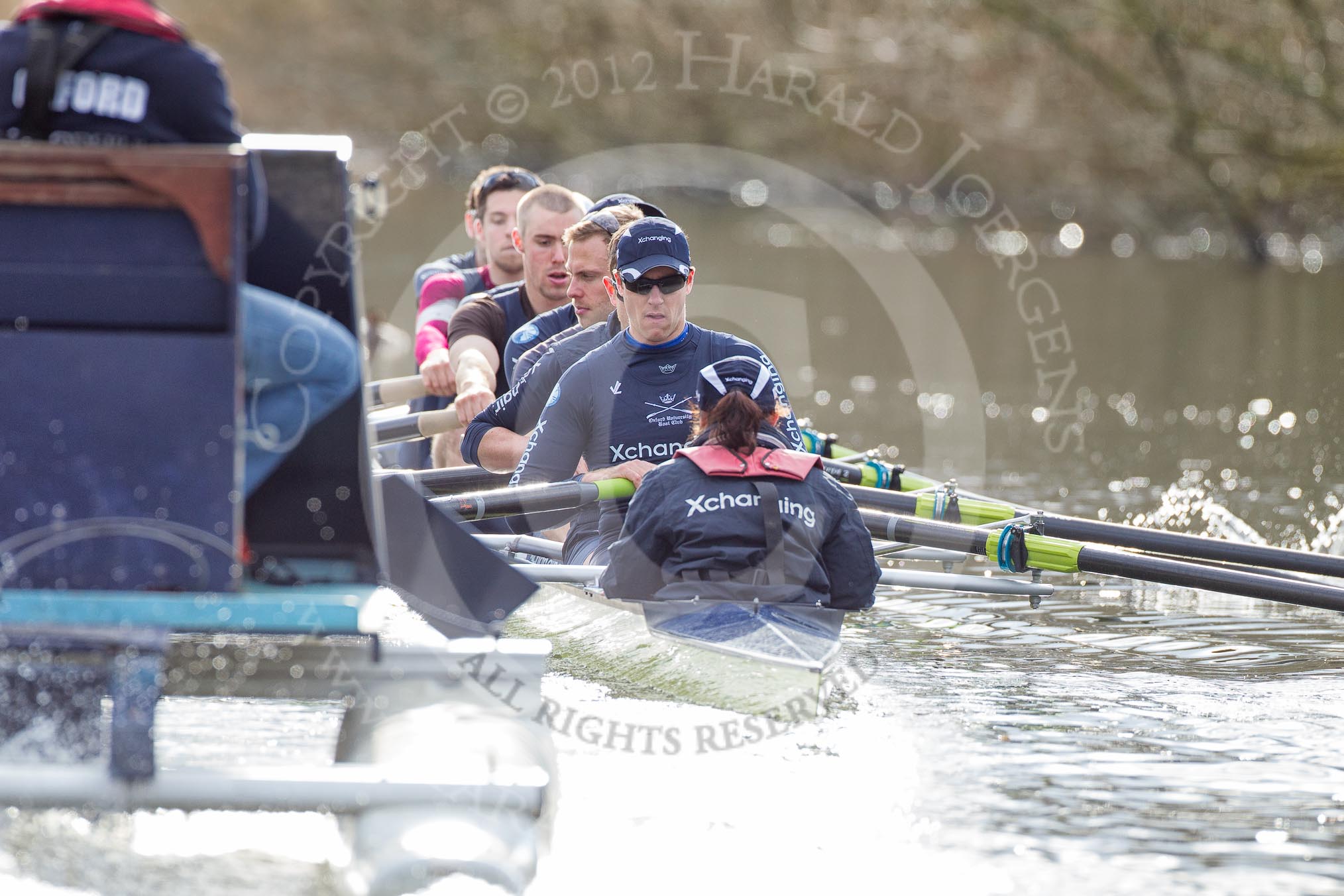 The Boat Race season 2012 - OUBC training: Cox Zoe de Toledo, stroke Roel Haen, 7 Dan Harvey, 6 Dr. Hanno Wienhausen, 5 Karl Hudspith, 4 Alexander Davidson, 3 Kevin Baum, 2 William Zeng, and bow Dr. Alexander Woods, on the left the Oxford coach..


Oxfordshire,
United Kingdom,
on 20 March 2012 at 15:29, image #44