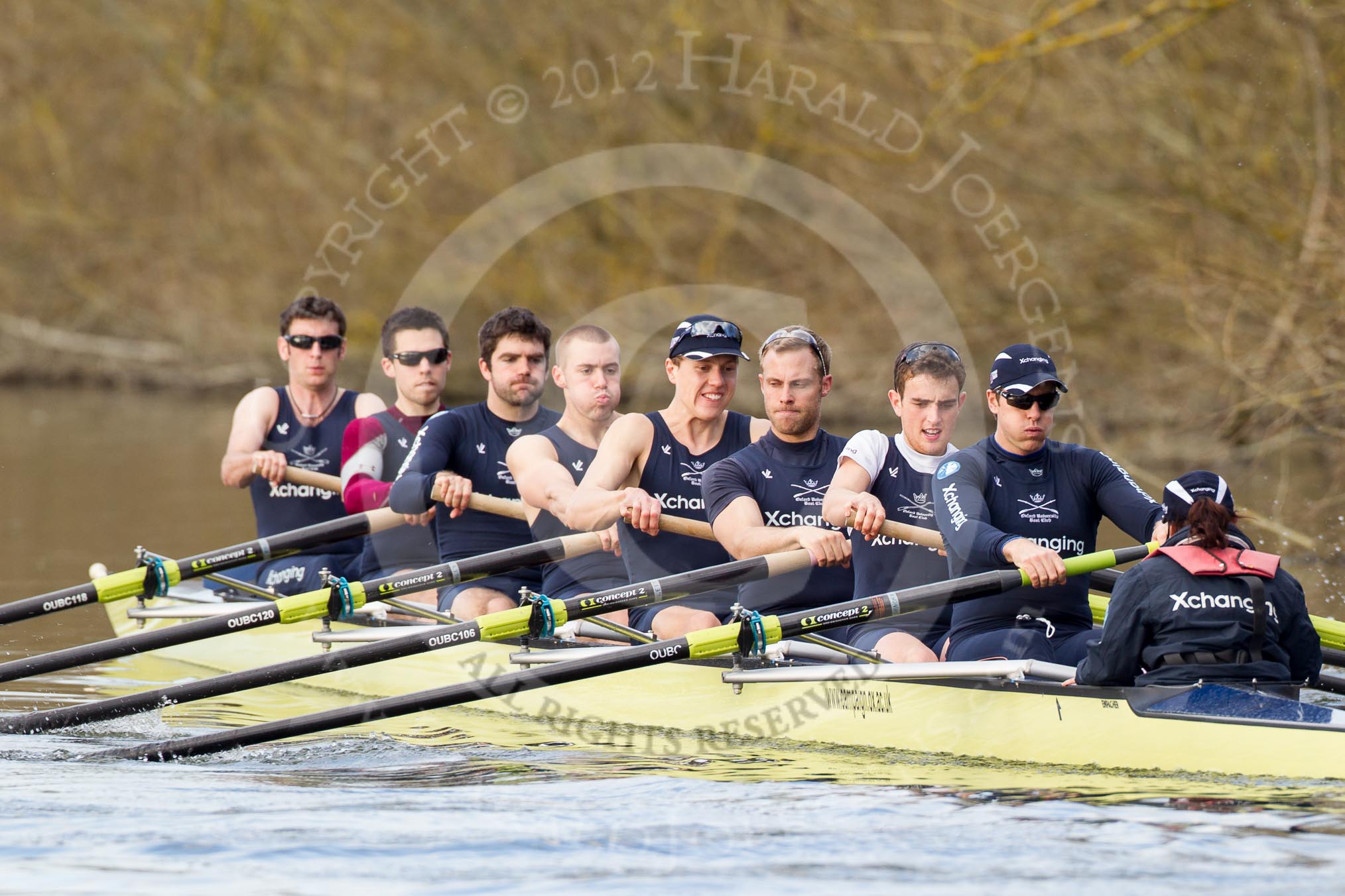 The Boat Race season 2012 - OUBC training: Bow Dr. Alexander Woods, 2 William Zeng, 3 Kevin Baum, 4 Alexander Davidson, 5 Karl Hudspith, 6 Dr. Hanno Wienhausen, 7 Dan Harvey, stroke Roel Haen, and cox Zoe de Toledo..


Oxfordshire,
United Kingdom,
on 20 March 2012 at 16:20, image #101