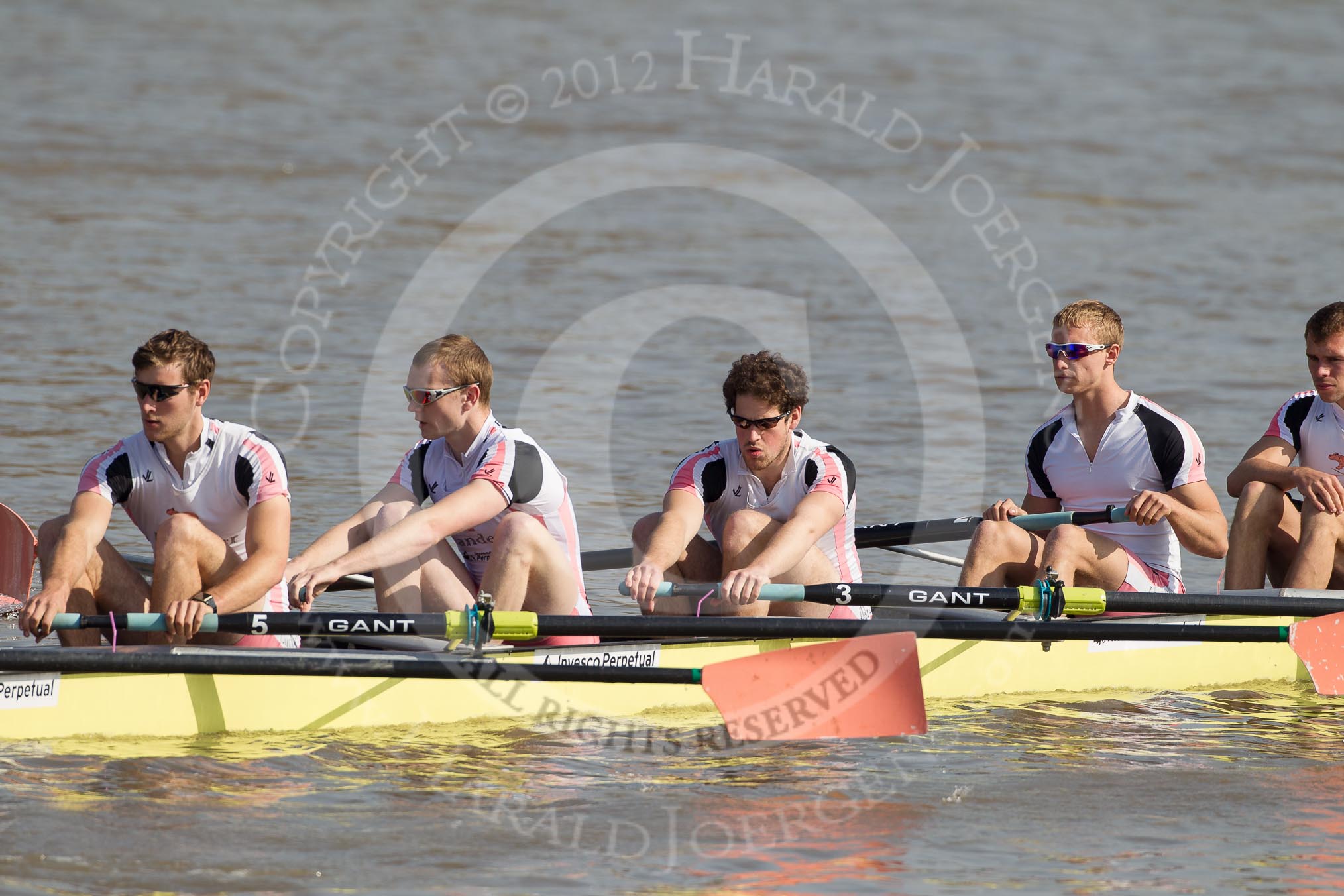 The Boat Race season 2012 - fixture OUBC vs Leander: The Leander Club crew racing OUBC Blue Boat -  Tom Clark, Sam Whittaker, Will Gray, Chris Friend, an bow Nathan Hillyer..




on 24 March 2012 at 13:50, image #61