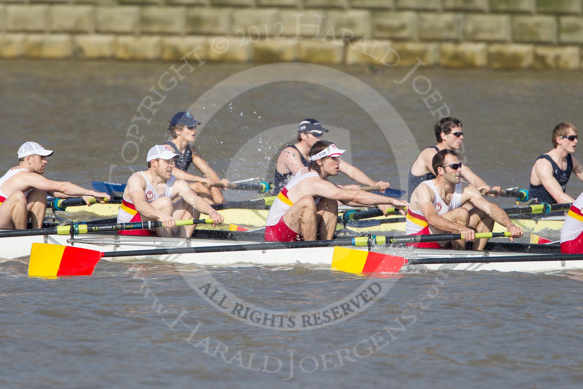 The Boat Race season 2012 - fixture OUBC vs Leander: Tideway Scullers to-be-named bow man, to-be-named 2 seat, to-be-named 3-seat, to-be-named and to-be-named, in the OUBC Isis boat bow Tom Hilton, Chris Fairweather, Julian Bubb-Humfryes, and Ben Snodin..




on 24 March 2012 at 14:01, image #74
