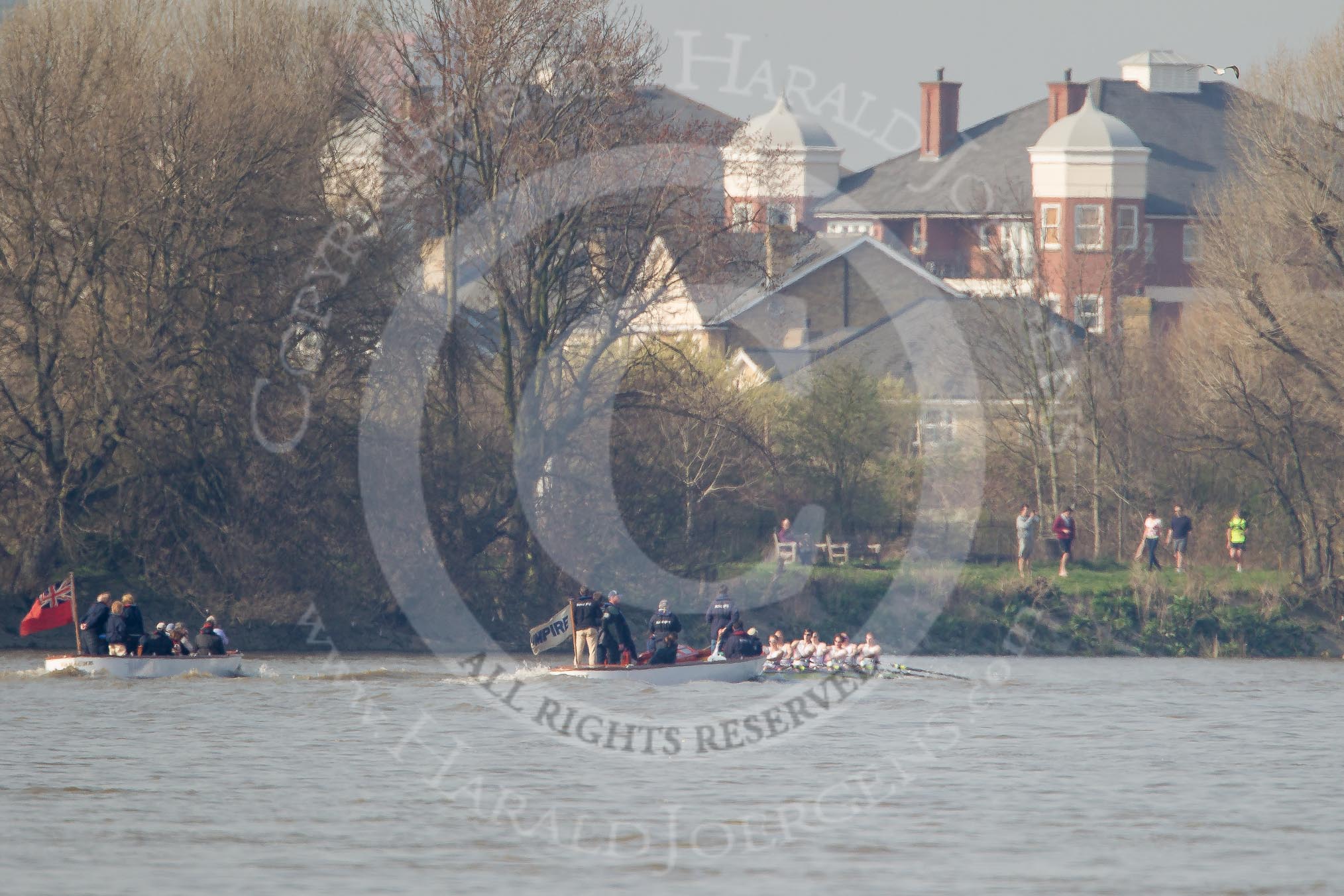 The Boat Race season 2012 - fixture OUBC vs Leander: The OUBC Blue Boat in the lead, near the Mile Post, followed by umpire Richard Phelps..




on 24 March 2012 at 14:31, image #136