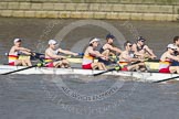 The Boat Race season 2012 - fixture OUBC vs Leander: Tideway Scullers to-be-named bow man, to-be-named 2 seat, to-be-named 3-seat, to-be-named and to-be-named, in the OUBC Isis boat bow Tom Hilton, Chris Fairweather, and Julian Bubb-Humfryes..




on 24 March 2012 at 14:01, image #75