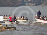 The Boat Race season 2012 - fixture OUBC vs Leander: OUBC's Isis crew, bow Tom Hilton, Chris Fairweather, Julian Bubb-Humfryes, Ben Snodin, Joe Dawson, Geordie Macleod, Justin Webb, stroke Tom Watson, and cox Katherine Apfelbaum, behind umpire Boris Rankov..




on 24 March 2012 at 14:01, image #81