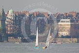 The Boat Race season 2012 - fixture OUBC vs Leander: Approaching Hammersmith Bridge, the OUBC Blue Boat on the right, Leander on the left, both followed by umpire Richard Phelps. Coming the other way, on the left of the image, the Cambridge Blue Boat..




on 24 March 2012 at 14:34, image #149