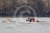 The Boat Race season 2012 - fixture CUBC vs Molesey BC: The CUBC Blue Boat on the left, the Molesey BC Eight on the right, behind them umpire Boris Rankov..




on 25 March 2012 at 15:20, image #136