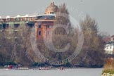 The Boat Race season 2012 - fixture CUBC vs Molesey BC: The CUBC Blue Boat on the left, the Molesey BC Eight on the right, behind them umpire Boris Rankov. The boats are approaching the Harrods Repository..




on 25 March 2012 at 15:22, image #149