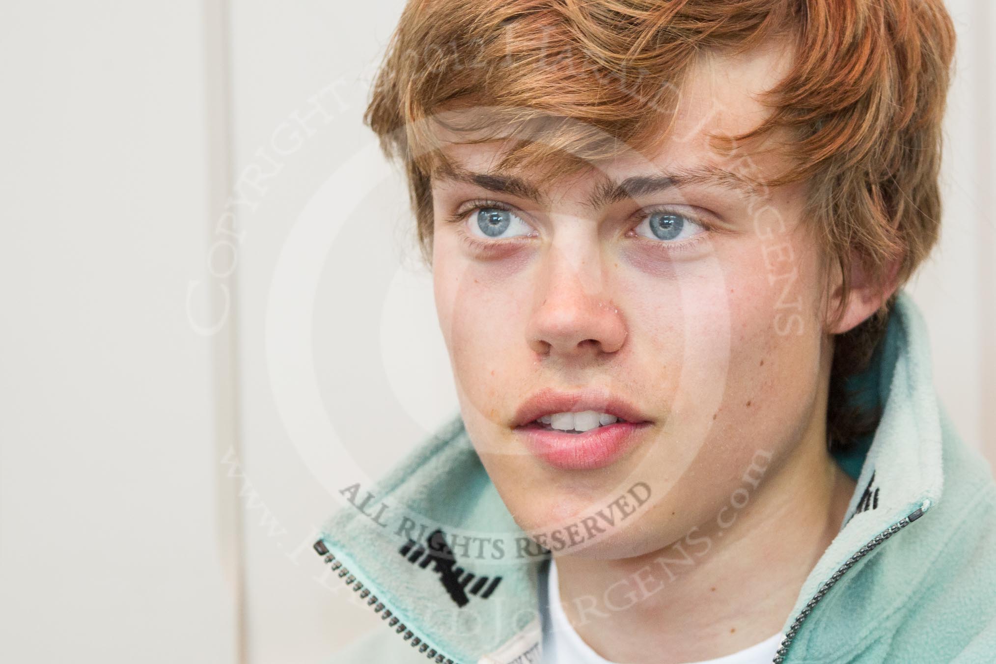 Cambridge University Boat Club cox Ed Bosson during the press conference on April 5, 2012, at the BT Press Centre, two days before the 2012 Boat Race.