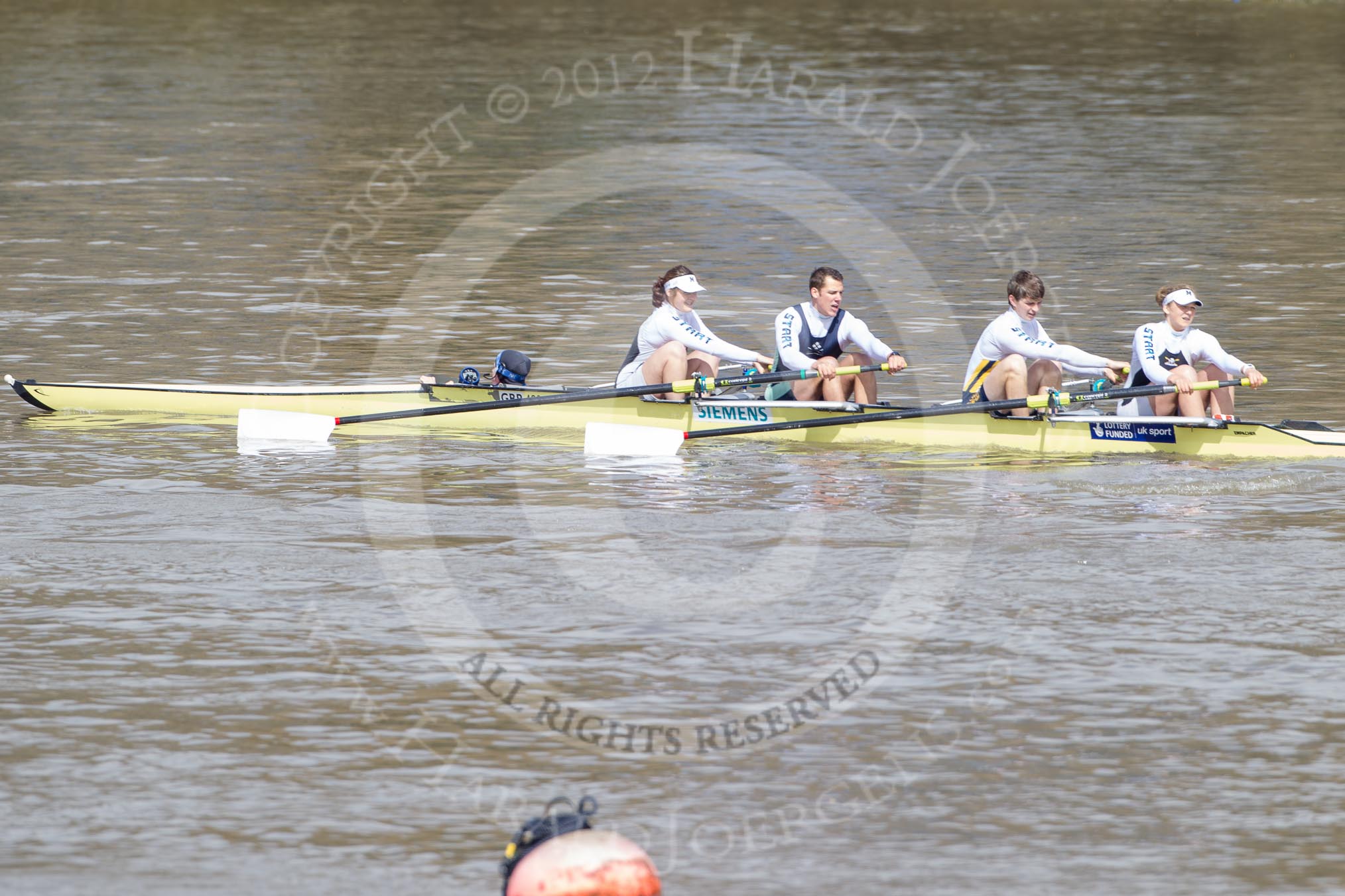 The Boat Race 2012: The Adaptive Race: The Start Four, cox Henry Fieldman, bow Olivia Marshall, two Will King, three Ben Jackson, and stroke Catie Sharrod..




on 07 April 2012 at 12:49, image #85