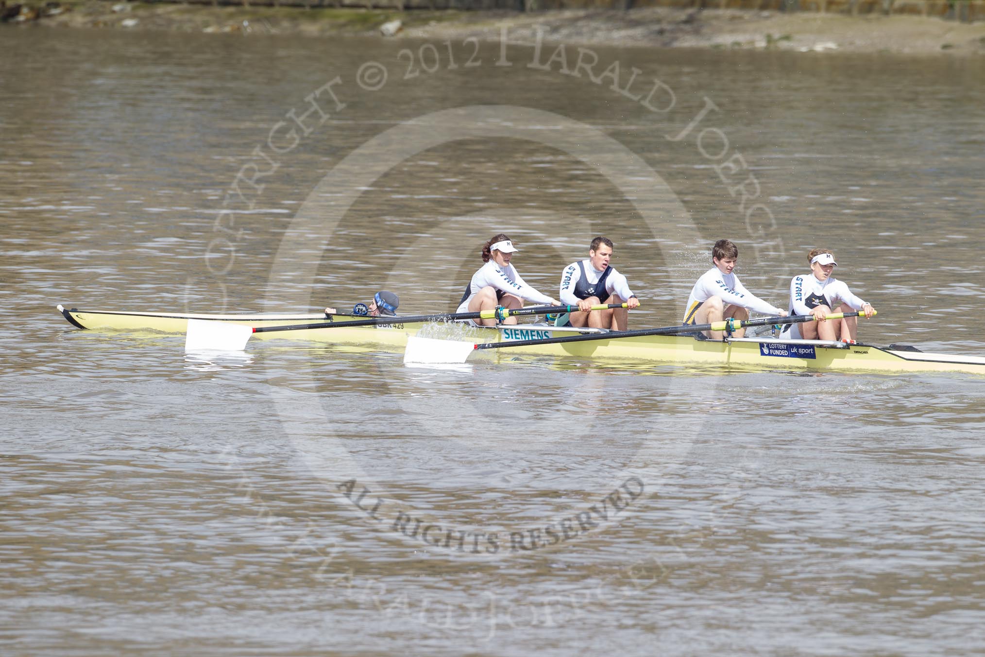 The Boat Race 2012: The Adaptive Race: The Start Four, cox Henry Fieldman, bow Olivia Marshall, two Will King, three Ben Jackson, and stroke Catie Sharrod..




on 07 April 2012 at 12:49, image #86