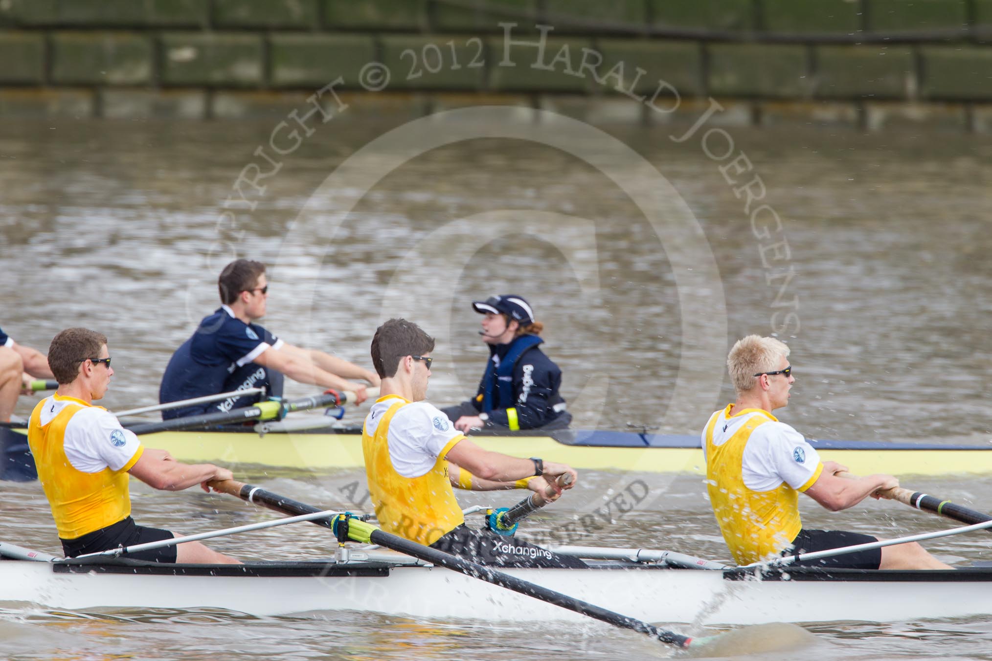 The Boat Race 2012: The Goldie/Isis Boat Race: Justin Webb, stroke Tom Watson, and cox Katherine Apfelbaum in the Oxford reserve boat, Tom Havorth, Hank Moore, and Joel Jennings in Goldie..




on 07 April 2012 at 13:46, image #167