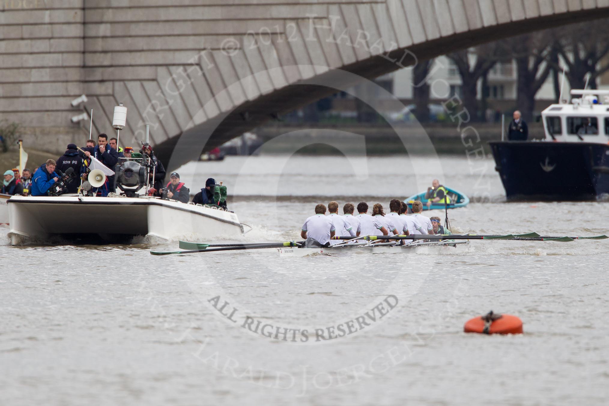 The Boat Race 2012: The start of the 2012 Boat Race. The Cambridge Blue Boat has just been released from the stake boat behind..




on 07 April 2012 at 14:16, image #224