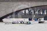 The Boat Race 2012: The Oxford Blue Boat minutes before the start of the 2012 Boat Race, moving below Putney Bridge to the stake boat. Behind umpire John Garret..




on 07 April 2012 at 14:08, image #208