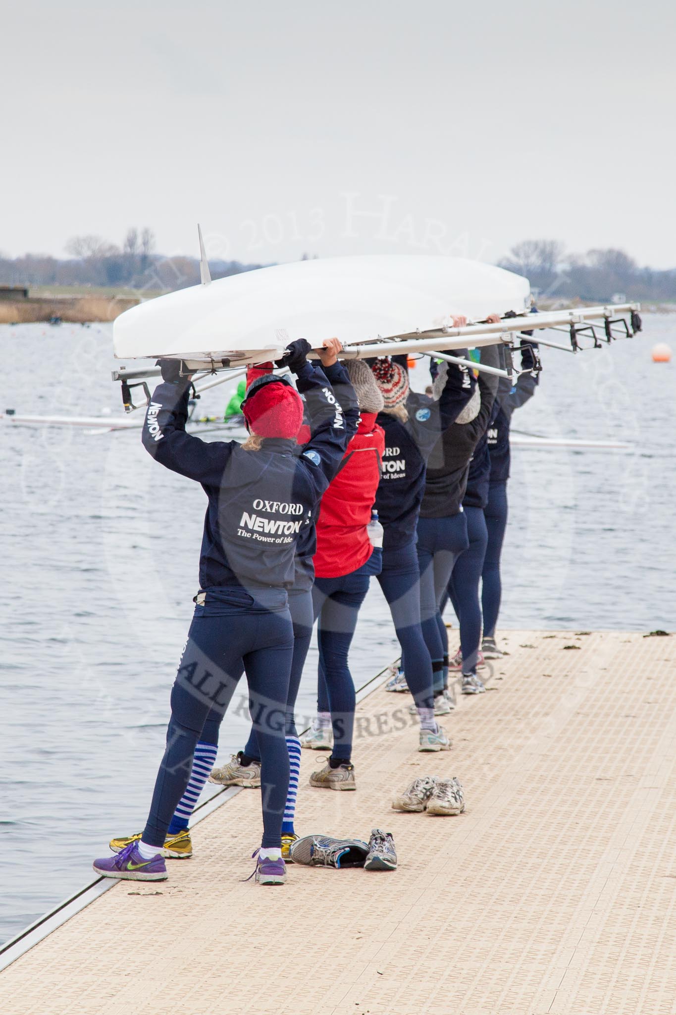 The Boat Race season 2013 - fixture OUWBC vs Molesey BC: Getting the OUWBC Blue Boat into Dorney Lake: Stroke Maxie Scheske, Anastasia Chitty, Harriet Keane, Amy Varney, Joanna Lee, Mary Foord Weston, Alice Carrington-Windo, Mariann Novak..
Dorney Lake,
Dorney, Windsor,
Berkshire,
United Kingdom,
on 24 February 2013 at 11:12, image #20