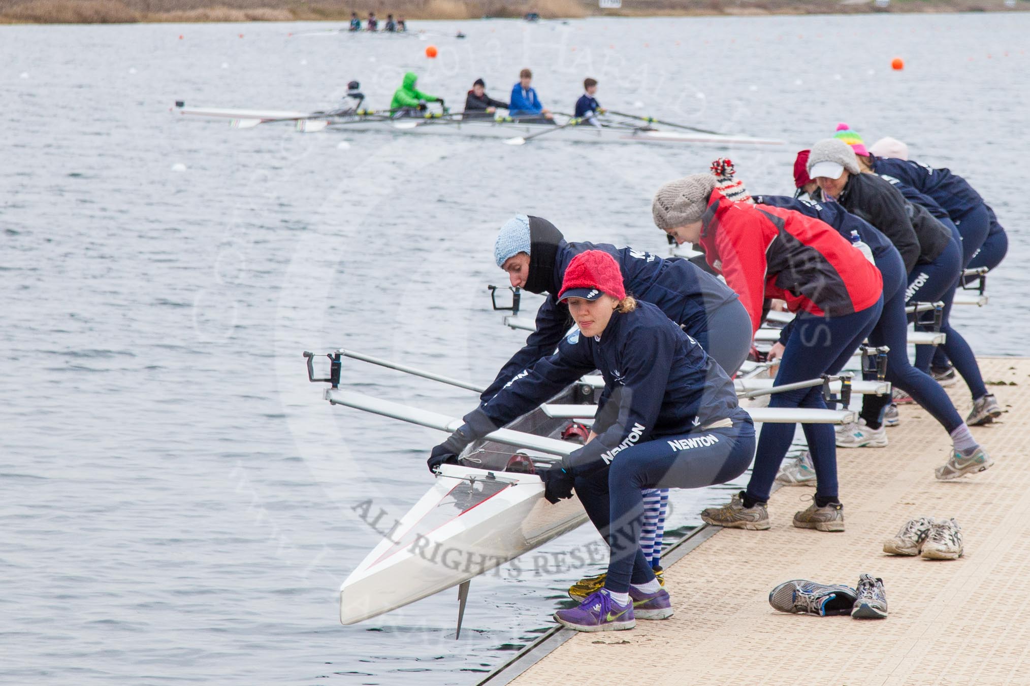 The Boat Race season 2013 - fixture OUWBC vs Molesey BC: Getting the OUWBC Blue Boat into Dorney Lake: Stroke Maxie Scheske, Anastasia Chitty, Harriet Keane, Amy Varney, Joanna Lee, Mary Foord Weston, Alice Carrington-Windo, Mariann Novak..
Dorney Lake,
Dorney, Windsor,
Berkshire,
United Kingdom,
on 24 February 2013 at 11:12, image #22