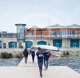 The Boat Race season 2013 - fixture OUWBC vs Molesey BC: The crew of the OUWBC reserve boat Osiris is carrying their boat towards the Eton Dorney boathouse after a training session..
Dorney Lake,
Dorney, Windsor,
Berkshire,
United Kingdom,
on 24 February 2013 at 10:59, image #16