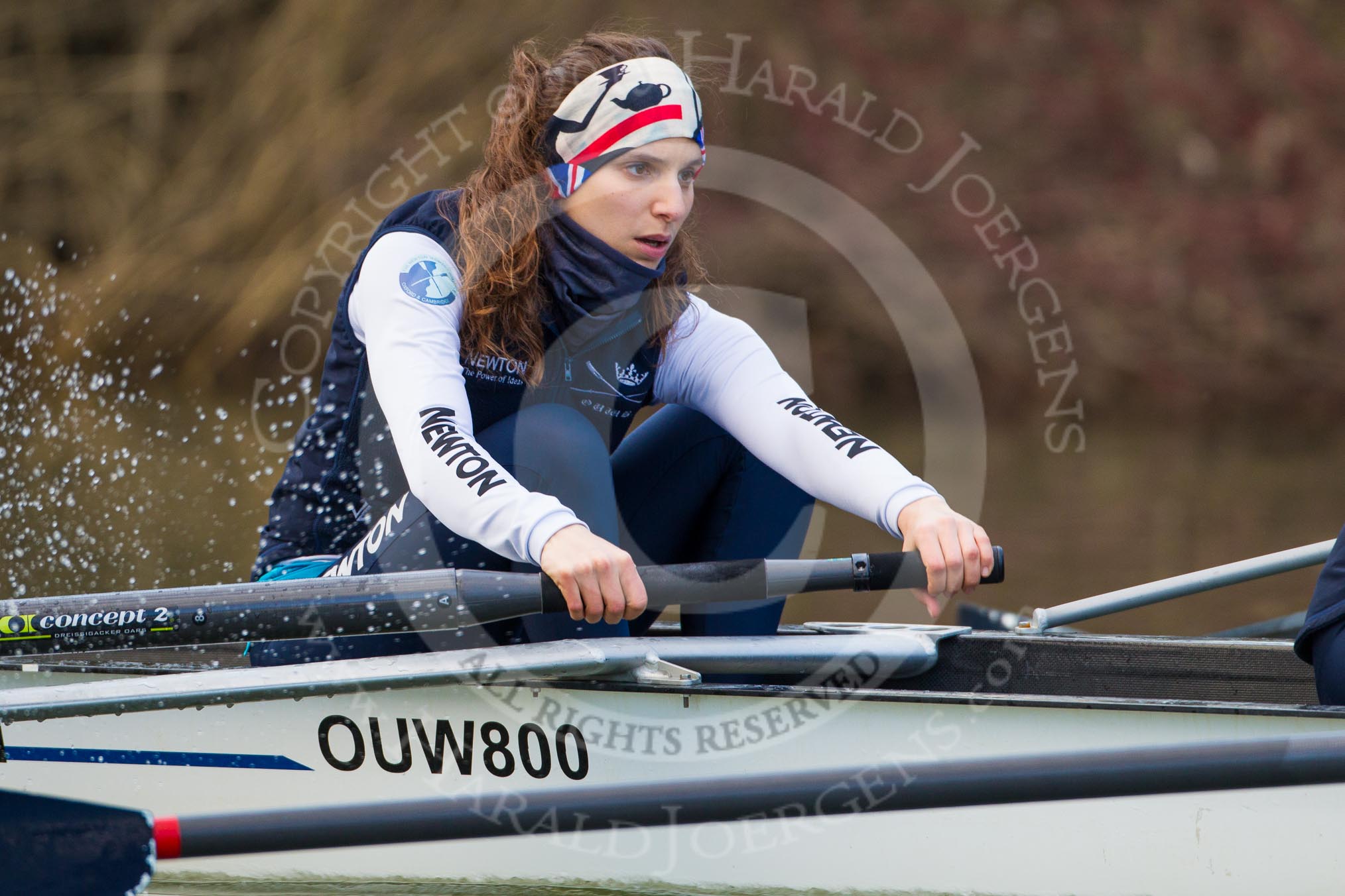 The Boat Race season 2013 - OUWBC training: At the bow of Osiris, the OUWBC reserve boat, Coralie Viollet-Djelassi..
River Thames,
Wallingford,
Oxfordshire,
United Kingdom,
on 13 March 2013 at 17:07, image #80