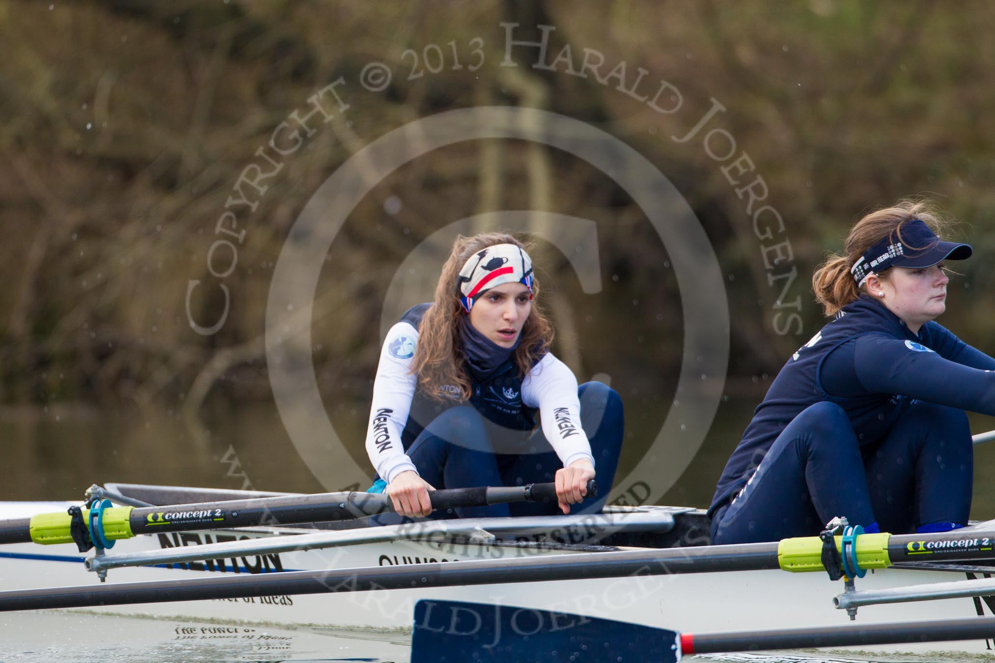 The Boat Race season 2013 - OUWBC training: At the bow of Osiris, the OUWBC reserve boat, Coralie Viollet-Djelassi, in the 2 seat Elspeth Cumber..
River Thames,
Wallingford,
Oxfordshire,
United Kingdom,
on 13 March 2013 at 17:07, image #81