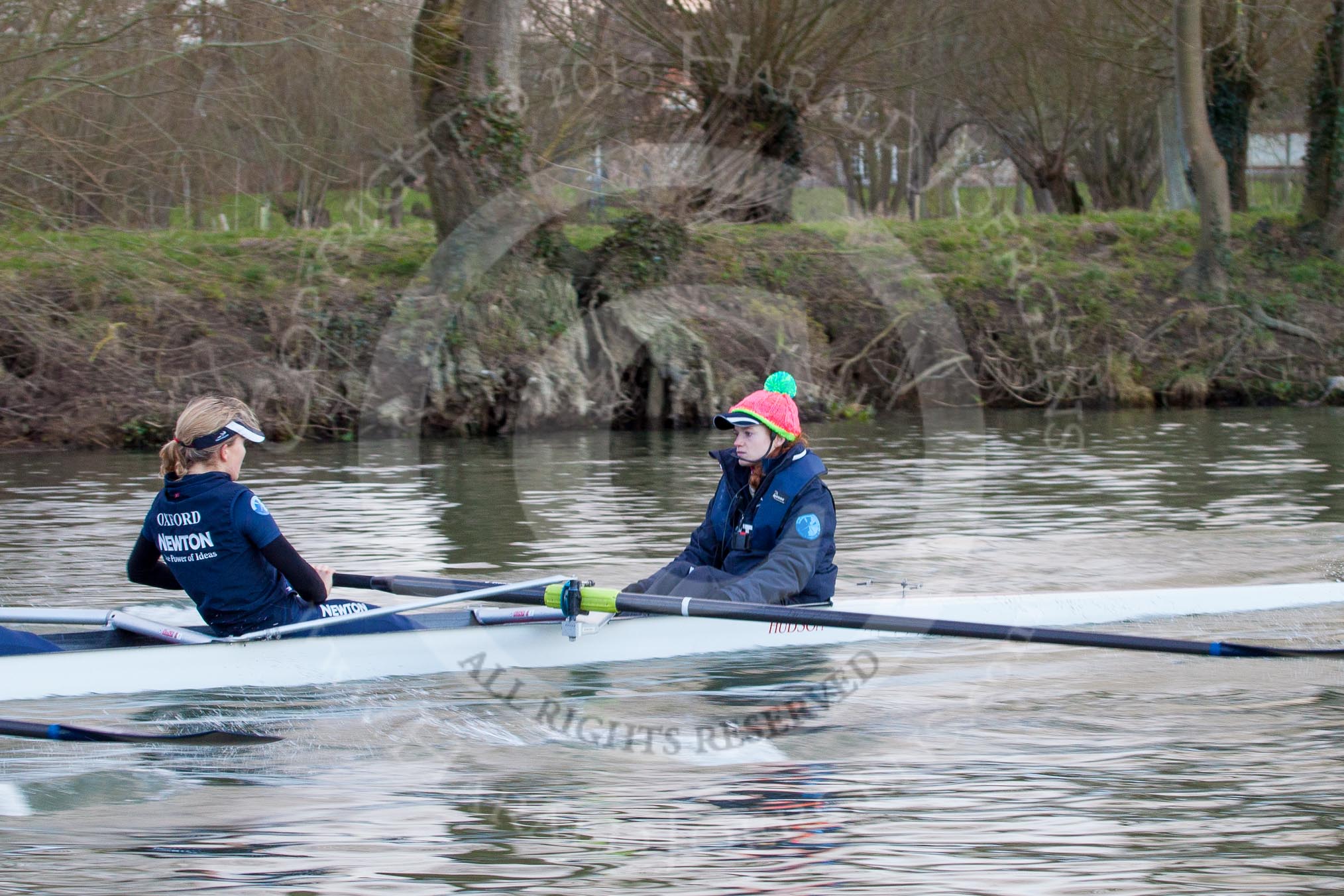 The Boat Race season 2013 - OUWBC training: In the OUWBC Blue Boat stroke Maxie Scheske and cox Katie Apfelbaum..
River Thames,
Wallingford,
Oxfordshire,
United Kingdom,
on 13 March 2013 at 17:12, image #103