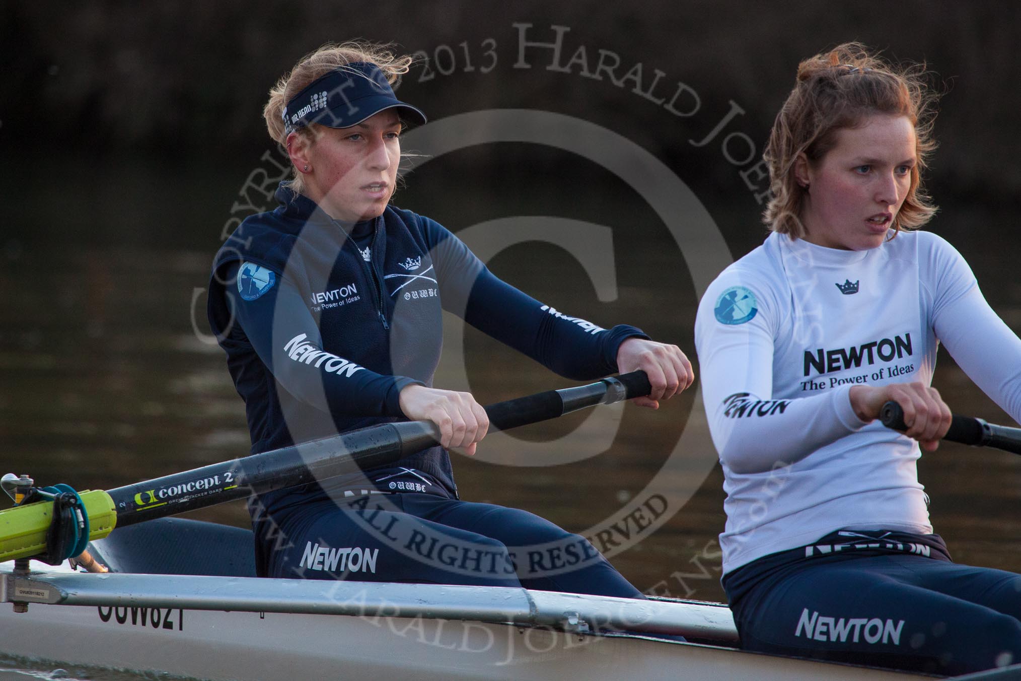 The Boat Race season 2013 - OUWBC training: OUWBC Blue Boat bow Mariann Novak and 2 seat Alice Carrington-Windo..
River Thames,
Wallingford,
Oxfordshire,
United Kingdom,
on 13 March 2013 at 17:34, image #167
