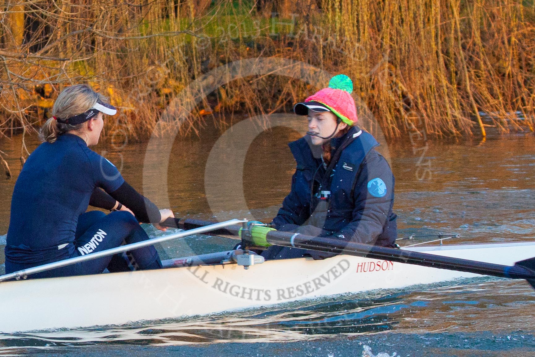 The Boat Race season 2013 - OUWBC training: OUWBC Blue Boat stroke Maxie Scheske with cox Katie Apfelbaum..
River Thames,
Wallingford,
Oxfordshire,
United Kingdom,
on 13 March 2013 at 17:37, image #177