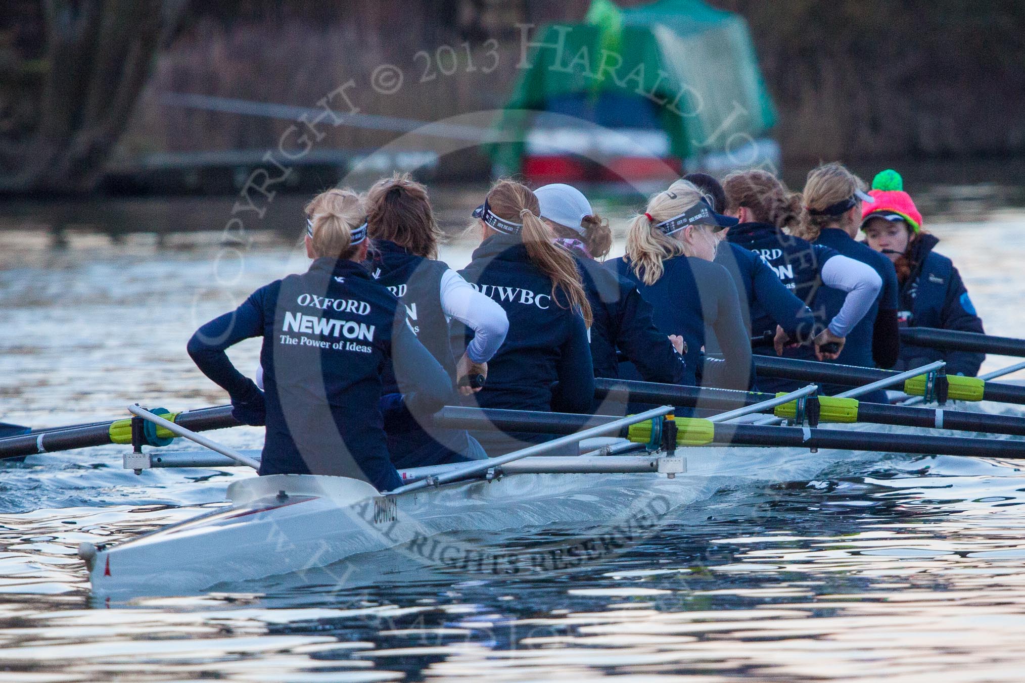 The Boat Race season 2013 - OUWBC training: In the OUWBC Blue Boat bow Mariann Novak, Alice Carrington-Windo, Mary Foord-Weston, Jo Lee, Amy Varney, Harriet Keane, Anastasia Chitty, stroke Maxie Scheske, and cox Katie Apfelbaum..
River Thames,
Wallingford,
Oxfordshire,
United Kingdom,
on 13 March 2013 at 17:48, image #183