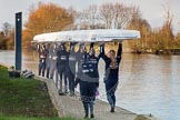 Photo 1303131650015D27399HaraldJoergens The Boat Race season 2013 - OUWBC training: The crew of the OUWBC reserve boat Osiris getting ready for training at Fleming Boathouse: bow Coralie Viollet-Djelassi, Elspeth Cumber, Hannah Ledbury, Eleanor Darlington, Rachel Purkess, Caitlin Goss, Annika Bruger, stroke Emily Chittock, and cox Sophie Shawdon..
Fleming Boathouse,
Wallingford,
Oxfordshire,
United Kingdom,
on 13 March 2013 at 16:50, image #23