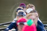 The Boat Race season 2013 - OUWBC training: The OUWBC Blue Boat crew - cox Katie Apfelbaum, stroke Maxie Scheske, Anastasia Chitty, in focus Harriet Keane, Amy Varney, Jo Lee, Mary Foord-Weston, Alice Carrington-Windo, and bow Mariann Novak..
River Thames,
Wallingford,
Oxfordshire,
United Kingdom,
on 13 March 2013 at 17:04, image #63