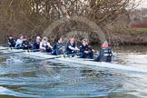 The Boat Race season 2013 - OUWBC training: The OUWBC Blue Boat during the training session - bow Mariann Novak, Alice Carrington-Windo, Mary Foord-Weston, Jo Lee, Amy Varney, Harriet Keane, Anastasia Chitty, stroke Maxie Scheske, and cox Katie Apfelbaum..
River Thames,
Wallingford,
Oxfordshire,
United Kingdom,
on 13 March 2013 at 17:13, image #109