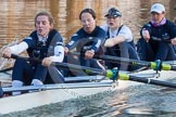 Photo 1303131730225D27931HaraldJoergens The Boat Race season 2013 - OUWBC training: In the OUWBC Blue Boat 7 seat Anastasia Chitty, Harriet Keane, Amy Varney, and 4 seat Jo Lee..
River Thames,
Wallingford,
Oxfordshire,
United Kingdom,
on 13 March 2013 at 17:30, image #154