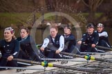 The Boat Race season 2013 - OUWBC training: Osiris, the OUWBC reserce boat, during the last bit of racing for the day - 6 seat Caitlin Goss, Rachel Purkess, Eleanor Darlington, Hannah Ledbury, Elspeth Cumber  and bow Coralie Viollet-Djelassi..
River Thames,
Wallingford,
Oxfordshire,
United Kingdom,
on 13 March 2013 at 18:02, image #220