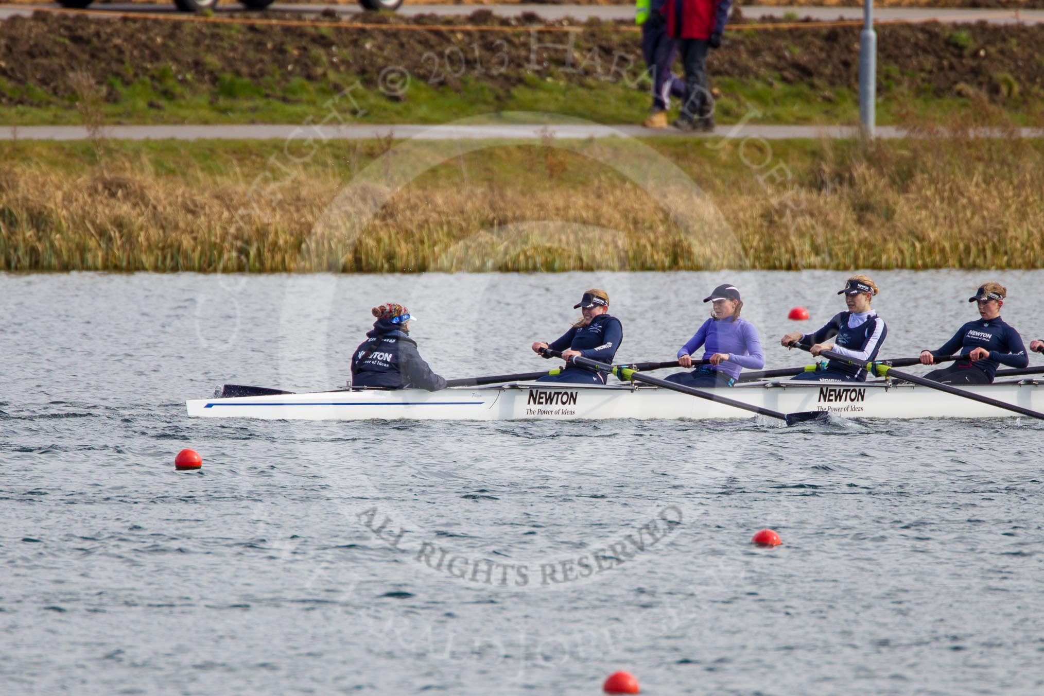 The Boat Race season 2013 - fixture OUWBC vs Olympians: In the Oxford (OUWBC) reserve boat Osiris cox Sophie Shawdon, stroke Emily Chittock, 7 Annika Bruger, 6 Caitlin Goss and 5 Rachel Purkess..
Dorney Lake,
Dorney, Windsor,
Buckinghamshire,
United Kingdom,
on 16 March 2013 at 12:17, image #230