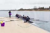 The Boat Race season 2013 - fixture OUWBC vs Olympians: The OUWBC reserve boat Osiris getting ready at a Dorney Lake pontoon to meet the Olympians..
Dorney Lake,
Dorney, Windsor,
Buckinghamshire,
United Kingdom,
on 16 March 2013 at 11:02, image #11