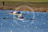 The Boat Race season 2013 - fixture OUWBC vs Olympians: The Olympians, in the yellow boat, racing the two OUWBC boats in a fixture at Dorney Lake. In front the Blue Boat..
Dorney Lake,
Dorney, Windsor,
Buckinghamshire,
United Kingdom,
on 16 March 2013 at 12:13, image #185