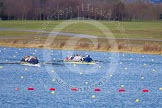 The Boat Race season 2013 - fixture OUWBC vs Olympians: The Olympians, in the yellow boat, racing the two OUWBC boats in a fixture at Dorney Lake. In front the Blue Boat..
Dorney Lake,
Dorney, Windsor,
Buckinghamshire,
United Kingdom,
on 16 March 2013 at 12:15, image #187