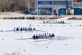 The Boat Race season 2013 - fixture OUWBC vs Olympians: The training session at Dorney Lake is coming to an end with the two OUWBC boats, the Blue Boat in front and the reserve boat Osiris behind and the Olympians boat near the pontoon..
Dorney Lake,
Dorney, Windsor,
Buckinghamshire,
United Kingdom,
on 16 March 2013 at 12:21, image #248