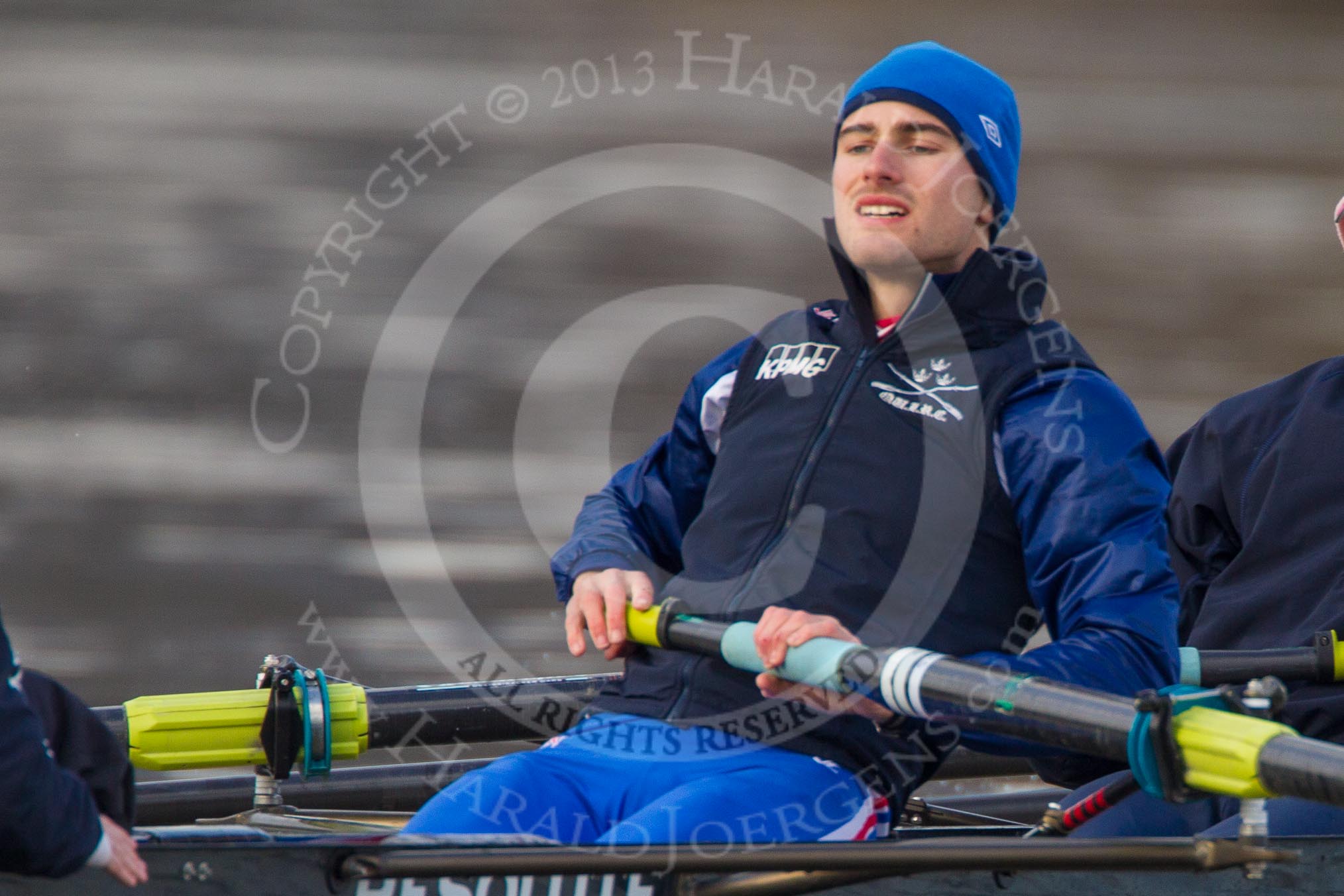 The Boat Race season 2013 - CUWBC training: The OULRC boat -  stroke Max Dillon..
River Thames near Remenham,
Henley-on-Thames,
Oxfordshire,
United Kingdom,
on 19 March 2013 at 16:03, image #103