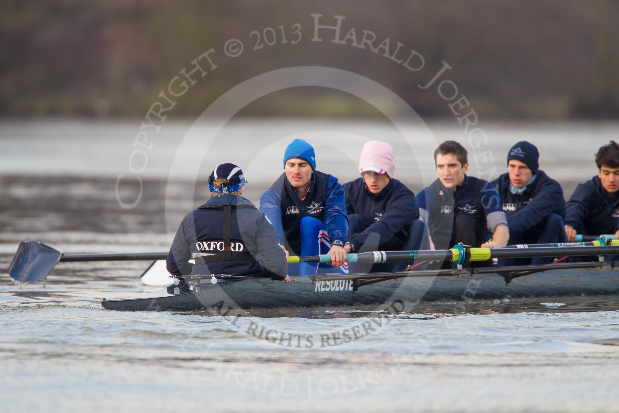 The Boat Race season 2013 - CUWBC training: The OULRC boat -  stroke Max Dillon, 7 Andrew Sayce, 6 Benjamin Walpole, 5 Jasper Warner and 4 Frederick Foster..
River Thames near Remenham,
Henley-on-Thames,
Oxfordshire,
United Kingdom,
on 19 March 2013 at 16:03, image #104